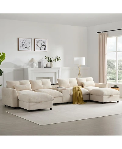 Streamdale Furniture 136" Modular Sectional Sofa with Console, Cup Holder & Usb Charger