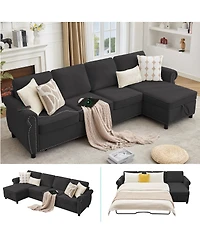 Streamdale Furniture 106.5" Modular L-Shape Pull Out Sofa Bed with Charging