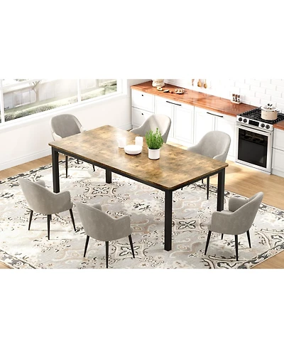 homfan Industrial Dining Table for 6 to 8, Rectangular Kitchen with Metal Legs