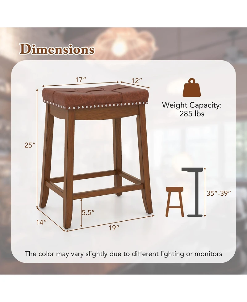 Sugift Upholstered Bar Stools Set of Two with Saddle Seat Design