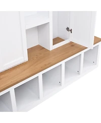 Streamdale Furniture Farmhouse 4-in-1 Hall Tree with Hooks and Bench