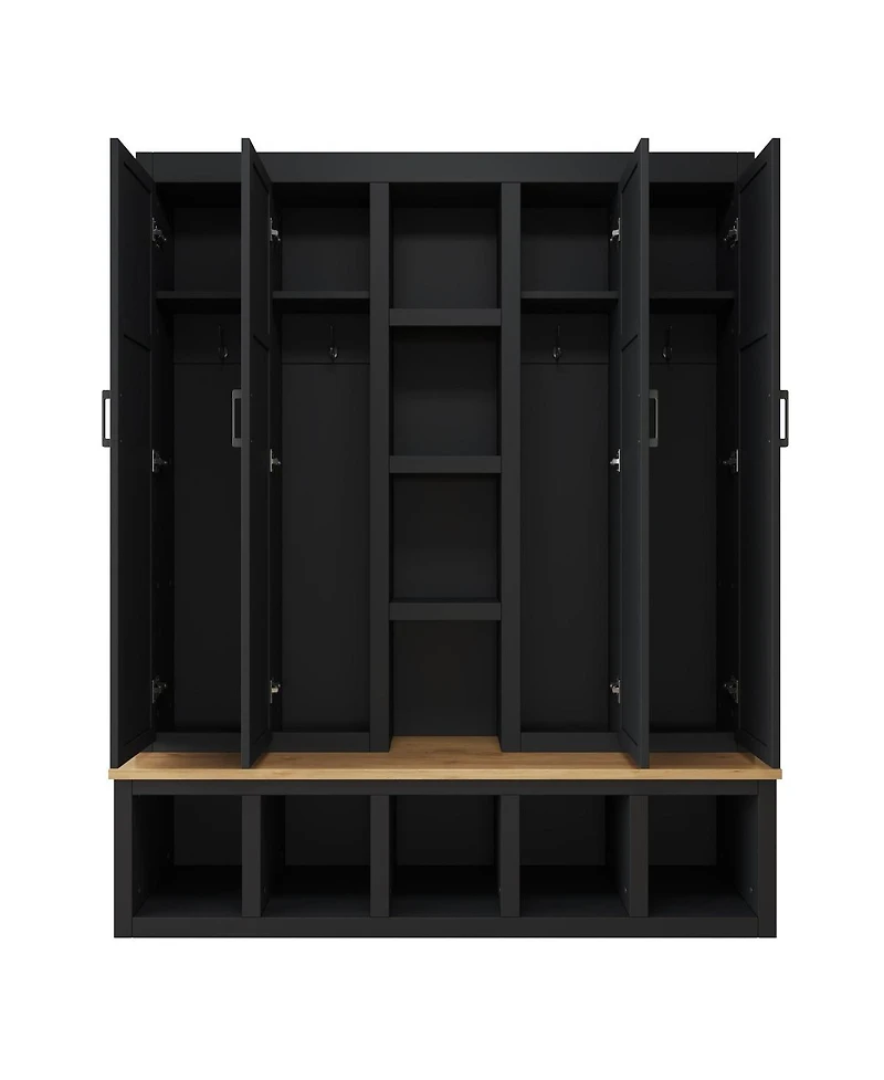 Streamdale Furniture Farmhouse 4-in-1 Hall Tree with Hooks and Bench