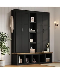 Streamdale Furniture Farmhouse 4-in-1 Hall Tree with Hooks and Bench
