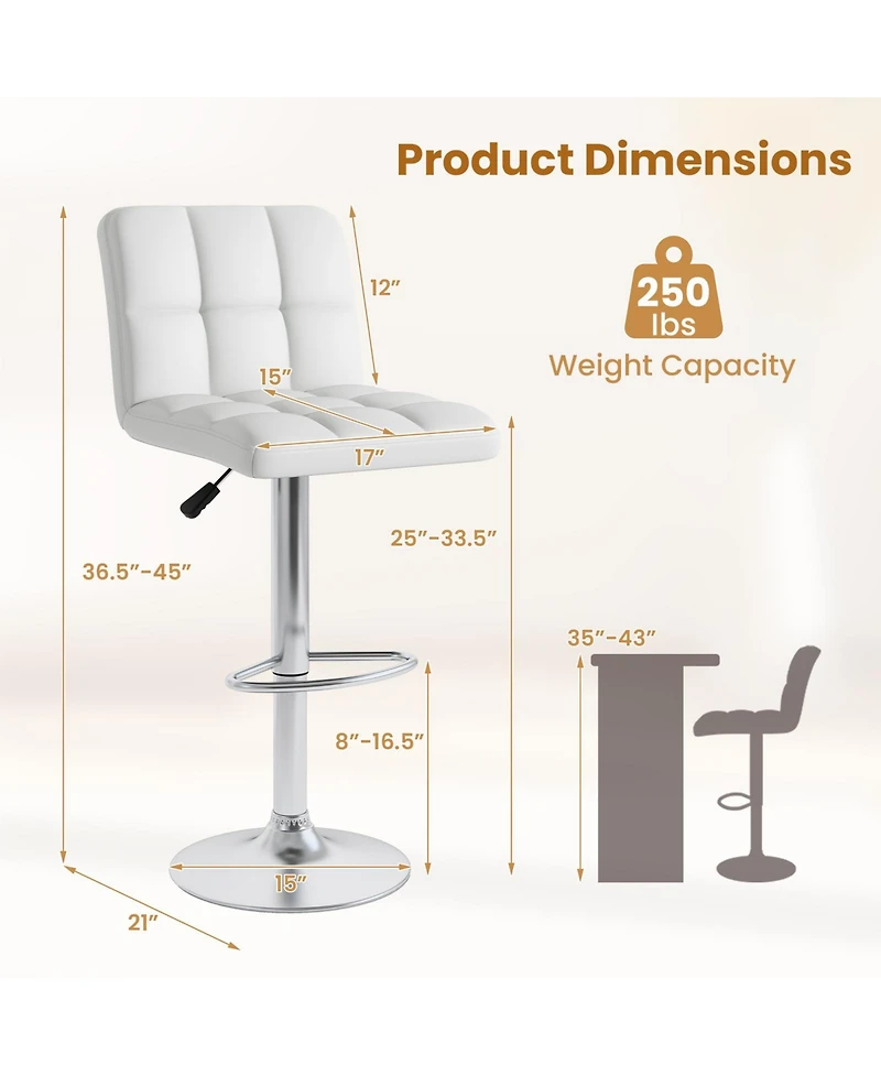 Sugift Modern Bar Stools Set of Two with Back and Metal Base