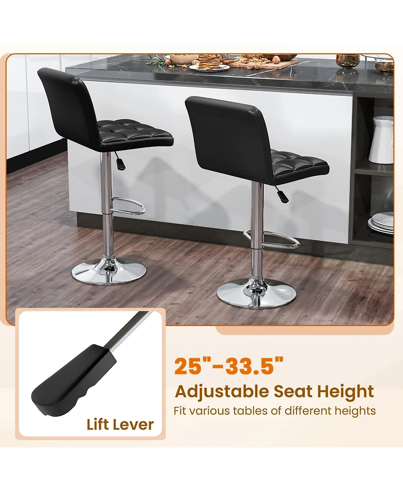 Sugift Pu Leather Bar Stools Set of Two with Back and Adjustable Height