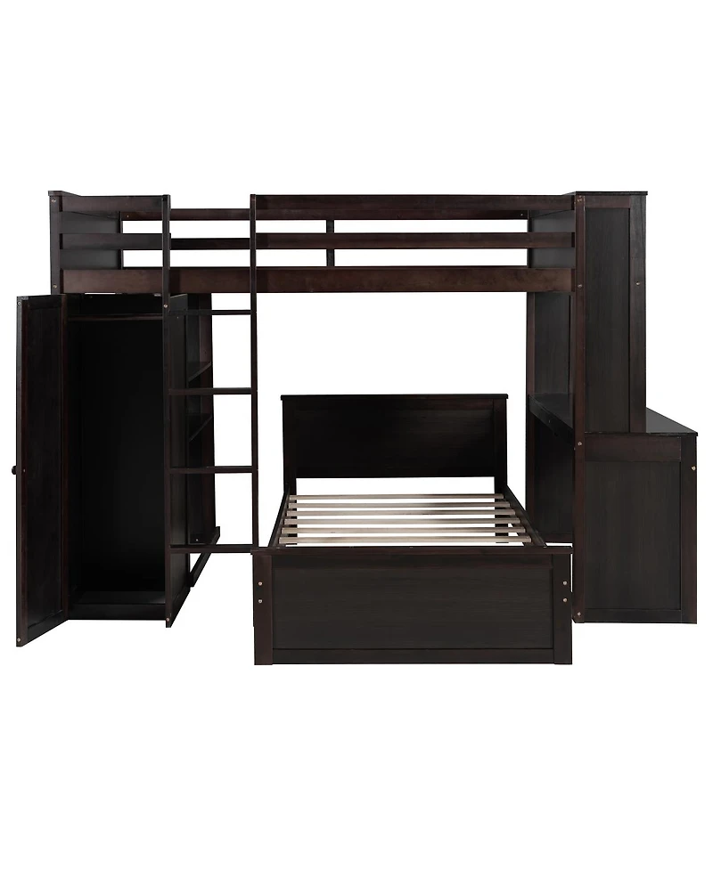 Streamdale Furniture Loft Bed With Twin Bed, Shelves, Desk, Wardrobe