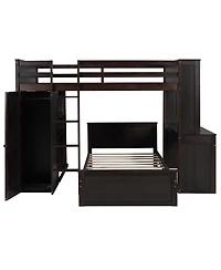 Streamdale Furniture Loft Bed With Twin Bed, Shelves, Desk, Wardrobe