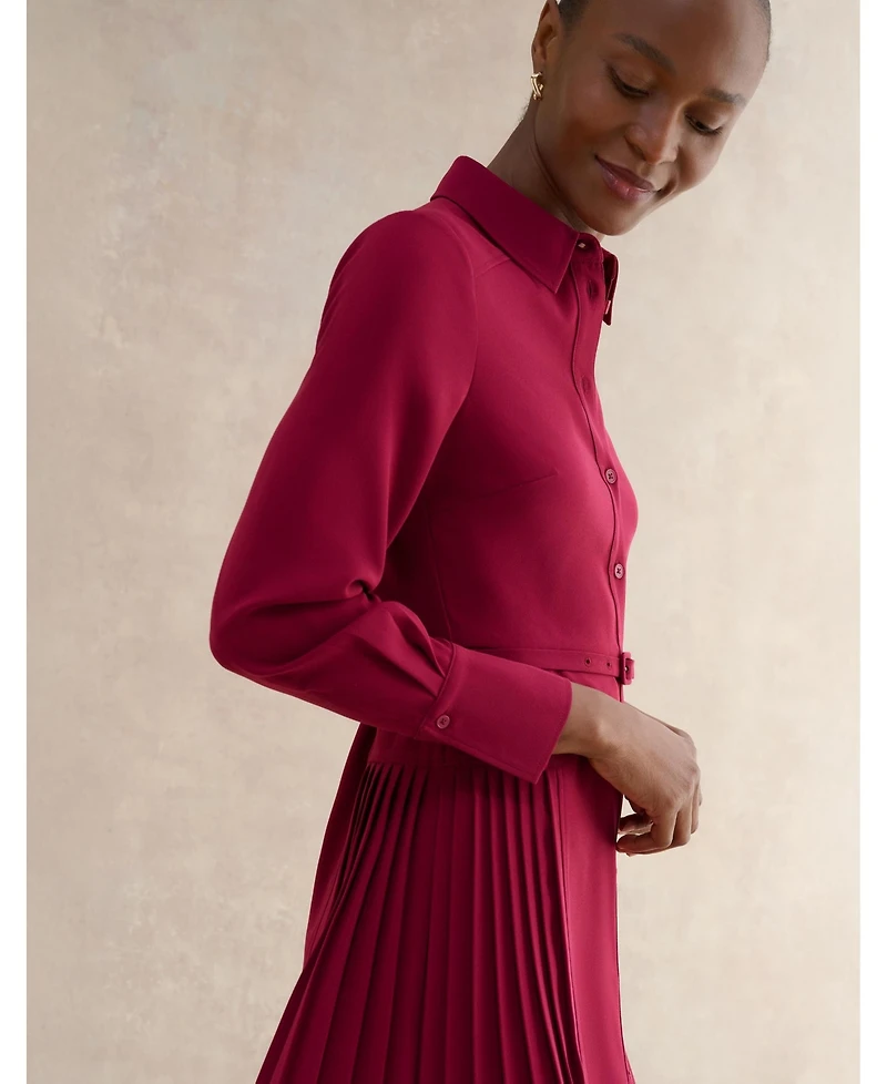 Hobbs London Women's Ginny Belted Pleated Midi Shirt Dress