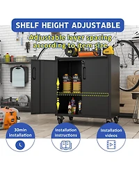 Viyet Heavy-Duty Rolling Metal Cabinet - Lockable 2-Door Tool Storage with Adjustable Shelves