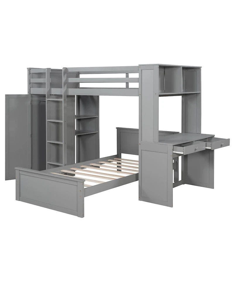 Streamdale Furniture Loft Bed with Desk, Shelves, Wardrobe