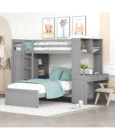 Streamdale Furniture Loft Bed with Desk, Shelves, Wardrobe