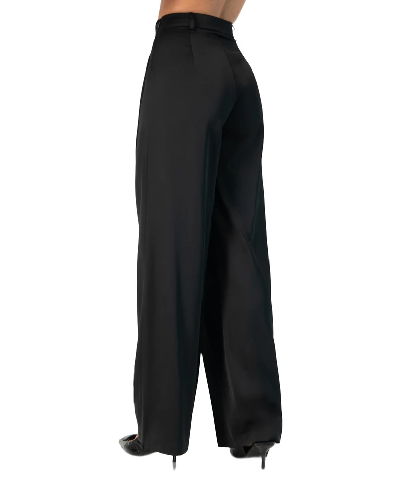 Ivonne Women's Satin Wide Leg Tailored Pants