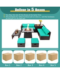 Gouun 9 Piece Outdoor Pe Wicker Sectional Conversation Set with 50000 Btu Propane Fire Pit Table