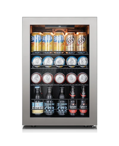 Ca'Lefort Beverage Refrigerator Cooler, 85 Can Mini Freestanding Beverage Fridge 3color Led with Glass Door for Home/Bar