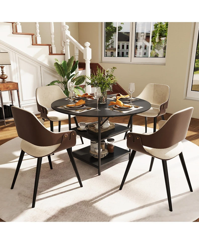 Gymax Round Dining Table for w/2-Tier Storage Shelves and Heavy-Duty Metal Frame
