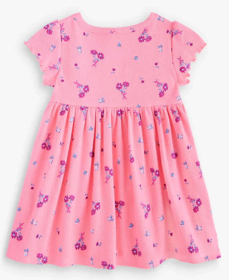 First Impressions Baby Girls' 0M-24M Short-Sleeve Floral-Print Rib Dress, Macy's Exclusive