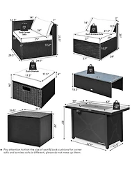 Sugift 9 Pieces Outdoor Pe Rattan Wicker Sectional Sofa with 42 in 60 000 Btu Gas Fire Pit Table