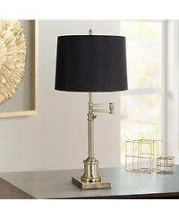 360 Lighting Swing Arm Desk Table Lamp 36" Tall Antique Brass Hardback Drum Shade for Living Room Bedroom Nightstand Office Family
