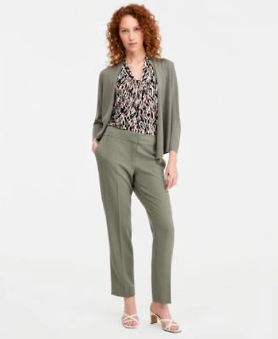 Kasper Womens Open Front A Line Cardigan Knot Front Sleeveless Top Fly Front Slim Pants