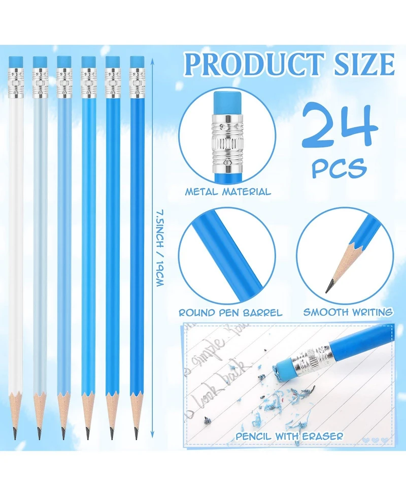 Round Pencils Eraser Hb Graphite Drawing Sketching School Supplies 24 pieces