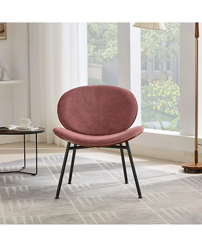 Clihome Mid-Century Modern Shell Chair Single Side Chair Tripod Black Leather Lounge Chair in Walnut Finish Comfortable Backrest