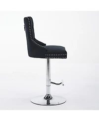 Cilihome Thick Chrome Swivel Velvet Barstools,Adjustable "Height,Modern Upholstered with" Base,Tufted ButtonsandDiamond Pleating ( Set of 2)