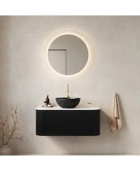 Sillysis Wall Mounted Bathroom Vanity Carrara Sintered Stone Top Striped Plywood Cabinet Pre Assembled