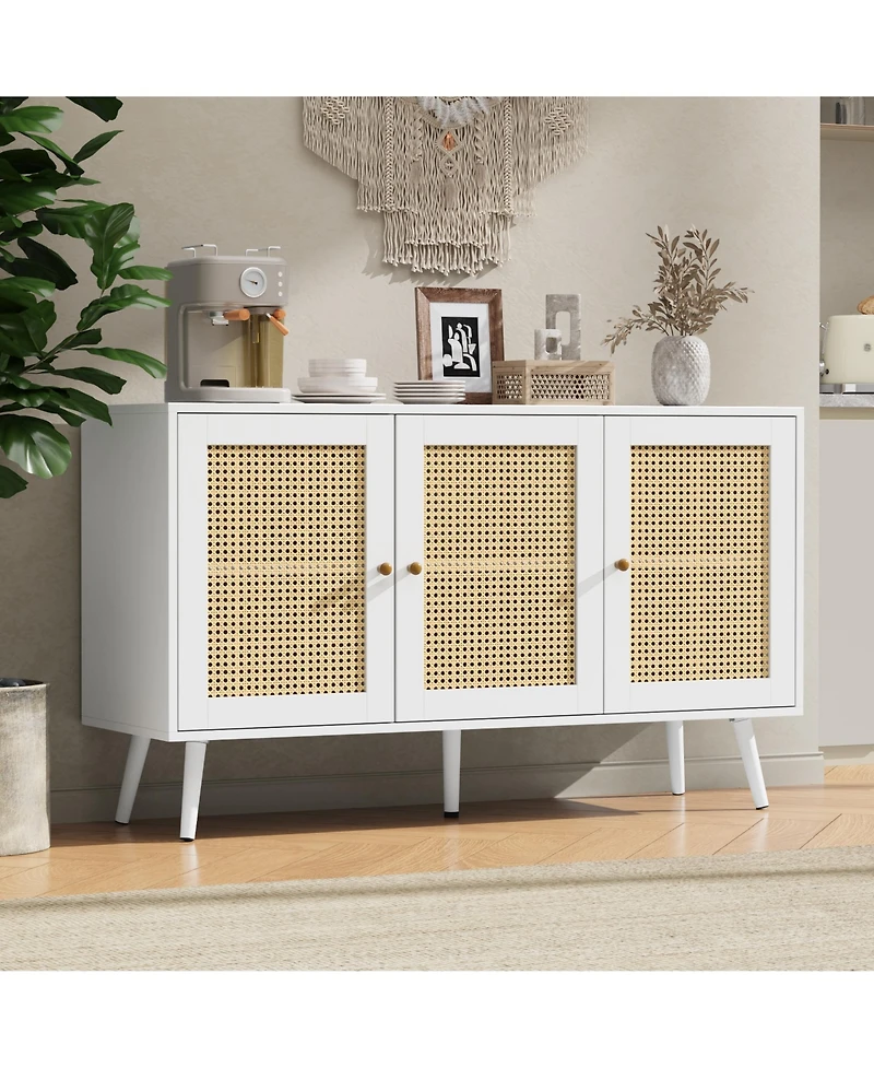 homfan 47.2" rattan buffet cabinet with adjustable shelves-versatile coffee bar and storage sideboard for kitchen or living spaces.