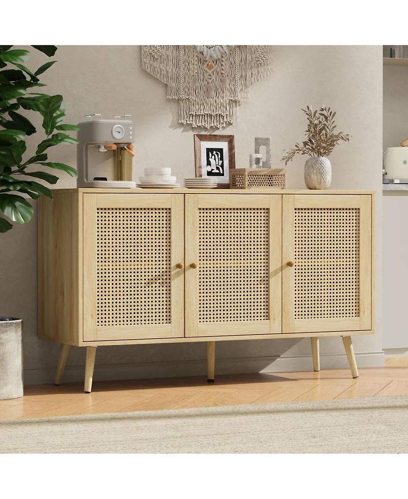 homfan 47.2" rattan buffet cabinet with adjustable shelves-versatile coffee bar and storage sideboard for kitchen or living spaces.