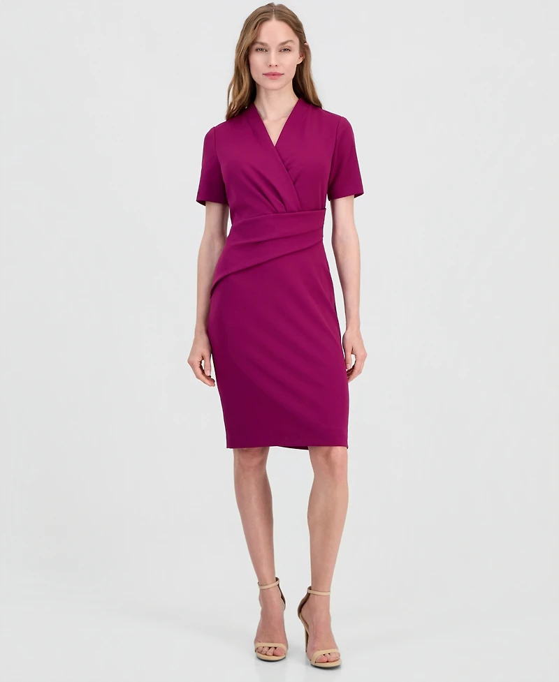 Anne Klein Women's Surplice V-Neck Scuba Crepe Dress