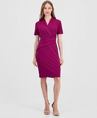 Anne Klein Women's Surplice V-Neck Scuba Crepe Dress