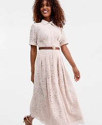 Anne Klein Women's Floral Lace Belted Shirtdress