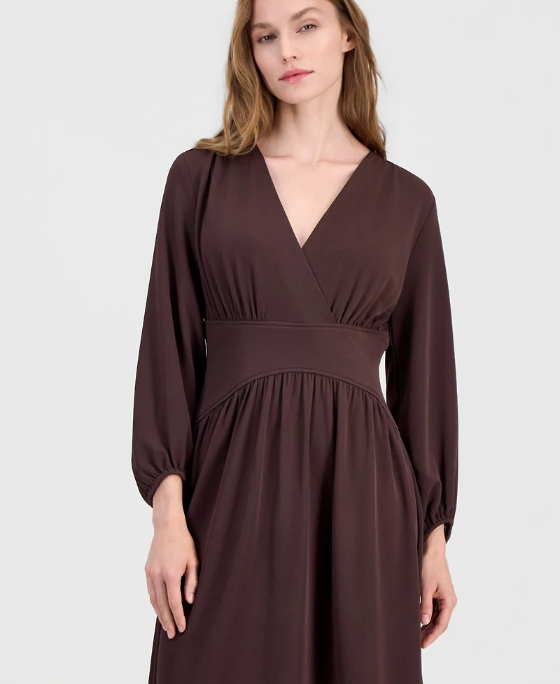 Anne Klein Women's V-Neck Blouson-Sleeve Midi Dress