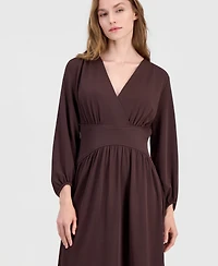 Anne Klein Women's V-Neck Blouson-Sleeve Midi Dress