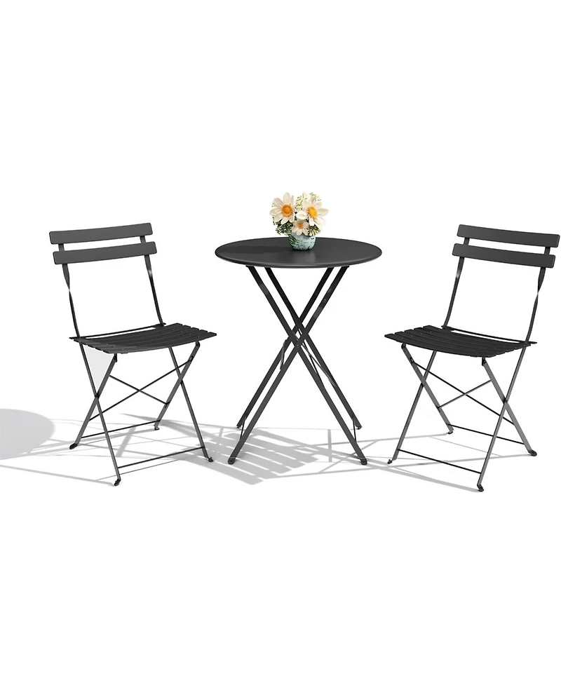 GarveeLife 3-Piece Outdoor Folding Bistro Set with 2 Chairs and Table, Weather-Resistant Steel Patio Furniture for Balcony or Porch