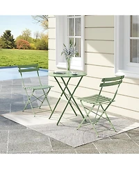 GarveeLife 3-Piece Outdoor Folding Bistro Set with 2 Chairs and Table, Weather-Resistant Steel Patio Furniture for Balcony or Porch