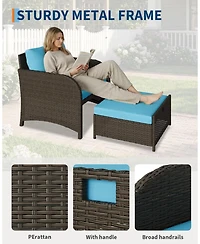 GarveeLife 5-Piece Pe Rattan Patio Set with Ottomans and Glass Table, All-Weather Outdoor Conversation Furniture for Garden.