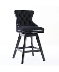Clihome Swivel Velvet Barstools with Button Tufted Decoration and Wooden Legs, Chrome Nailhead Trim, Leisure Style Bar Chairs,Bar stools, Set of 2