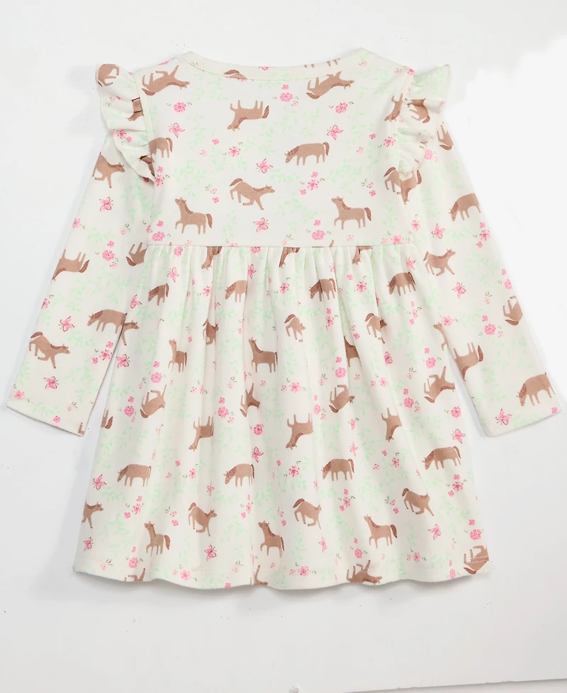 First Impressions Baby Girls' 0M-24M Long-Sleeve Horses-Print Dress, Macy's Exclusive
