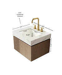 Sillysis Wall Mounted Bathroom Vanity, Carrara Sintered Stone Top, 3-Hole Ceramic Sink, Soft Close Cabinet