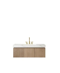 Sillysis Wall Mounted Bathroom Vanity, Carrara Sintered Stone Top, 3-Hole Ceramic Sink, Soft Close Cabinet