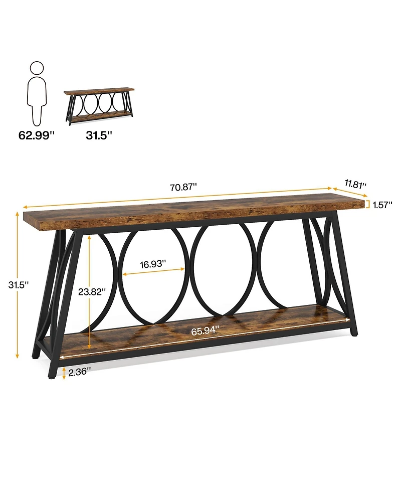 Tribesigns 70.9 inch Extra Long Console Table, Industrial Sofa Table Behind Couch with 2 Tier Storage Shelf, Narrow Entryway Hallway Accent