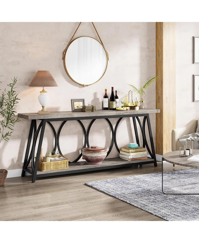 Tribesigns 70.9 inch Extra Long Console Table, Industrial Sofa Table Behind Couch with 2 Tier Storage Shelf, Narrow Entryway Hallway Accent