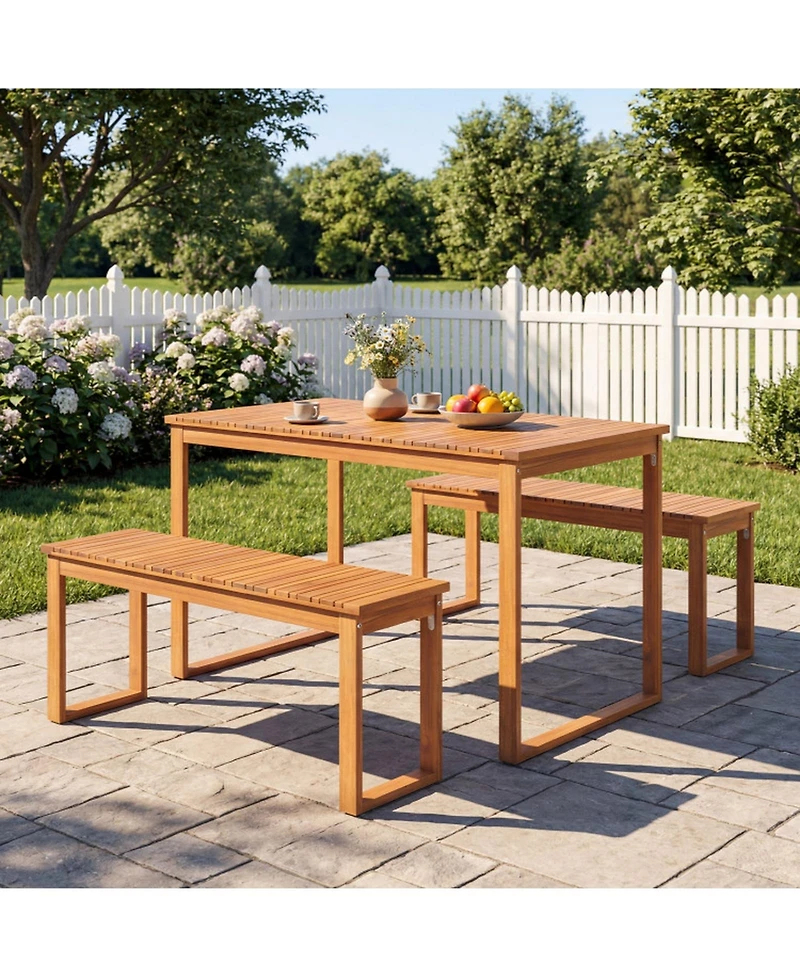 Sugift Acacia Wood Outdoor Dining Table with Slatted Tabletop for Garden