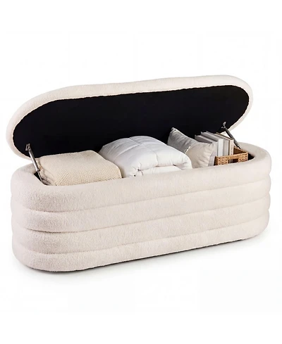 Slickblue Fabric Storage Ottoman Bench for Bedroom with Dual Struts and Upholstered Seat-White