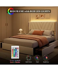 gaomon Queen Upholstered Led Bed Frame with 4 Storage Drawers