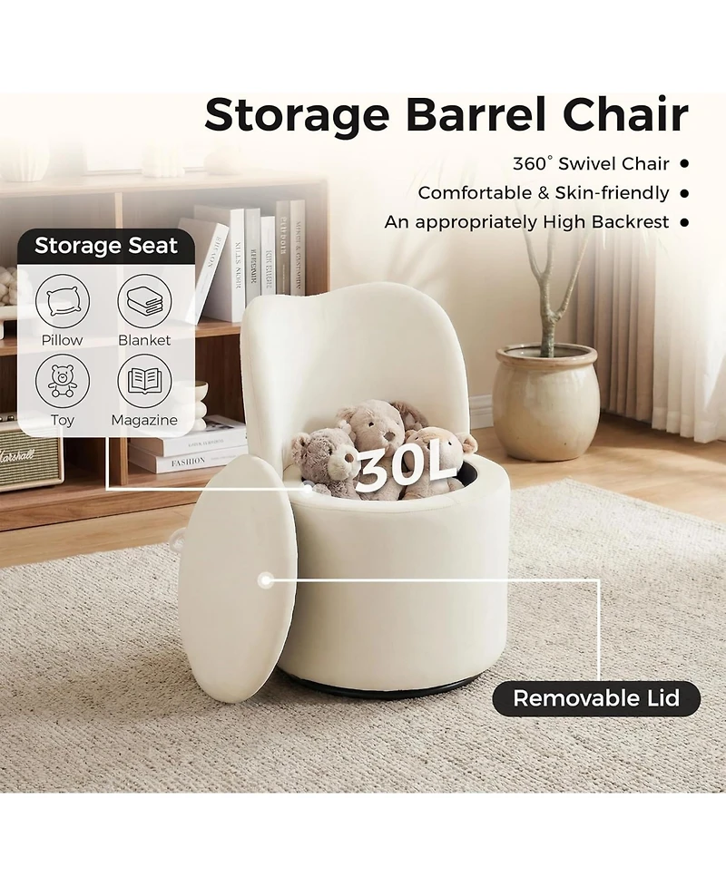 gaomon Velvet Vanity Chair with Storage,360 Swivel Makeup Chair with Back,Modern Swivel Accent Stool Barrel Chair Upholstered Ottoman Vanity Stool