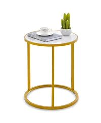 Gymax Sintered Stone Top Round Side Table 16''x16'' End Table with Golden Metal Frame
