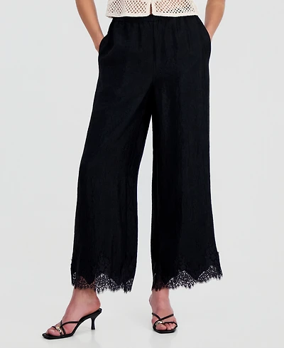 On 34th Women's Crinkle Satin Lace-Hem Pull-On Pants, Macy's Exclusive