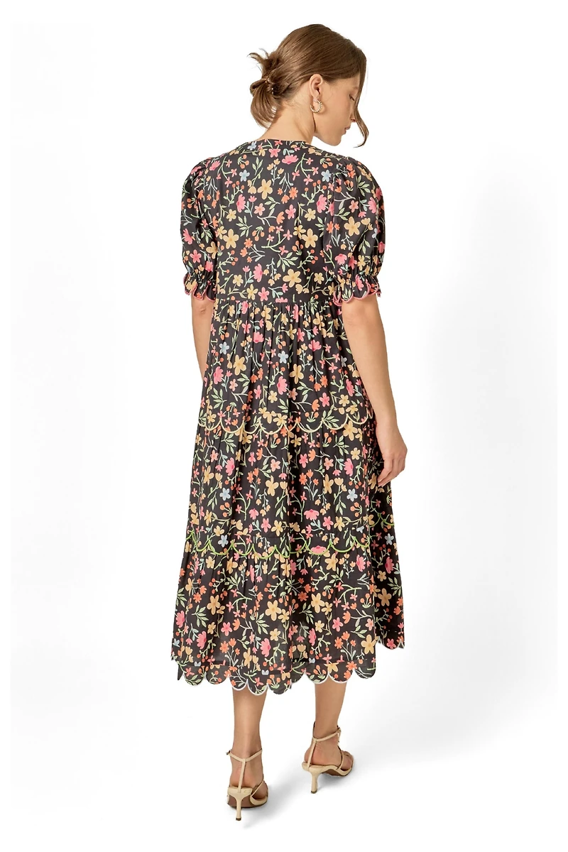 English Factory Women's Contrast Scallop Edge Midi Dress
